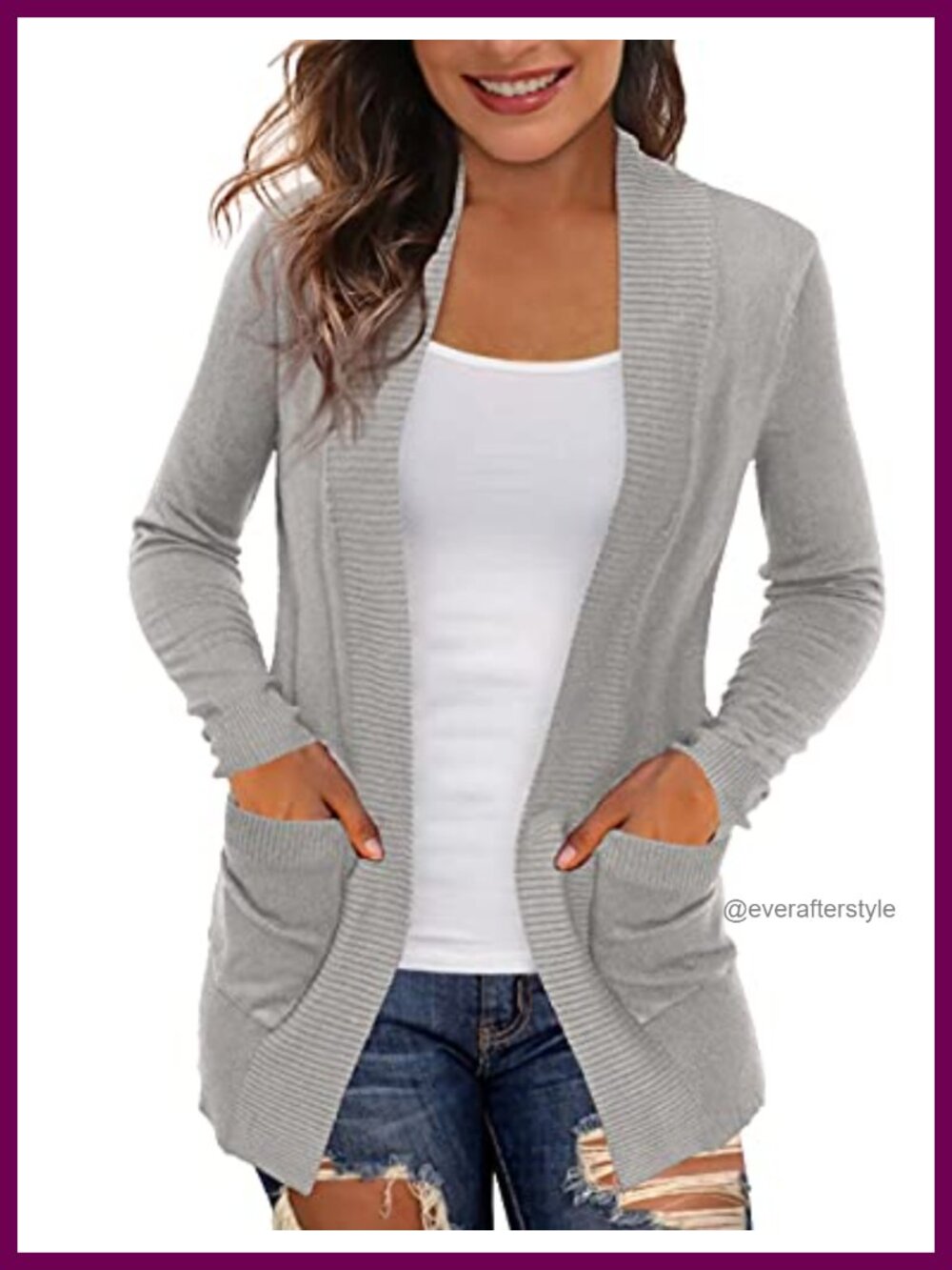 Open Front Cardigan Sweater with Pockets Lightweight Long Sleeve
